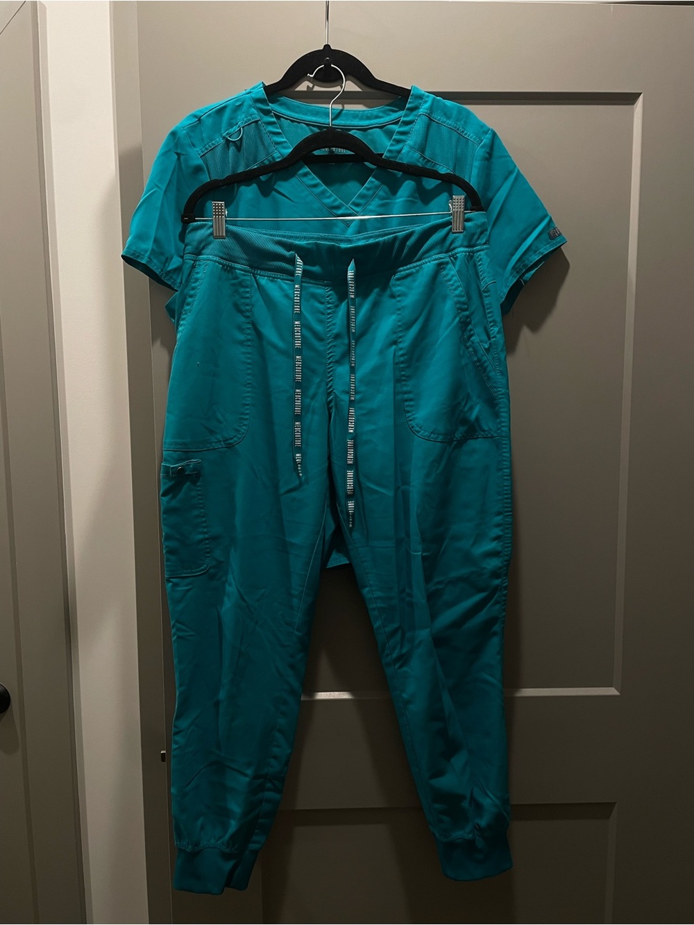 Teal Med Couture Drawstring Scrub Jogger Set